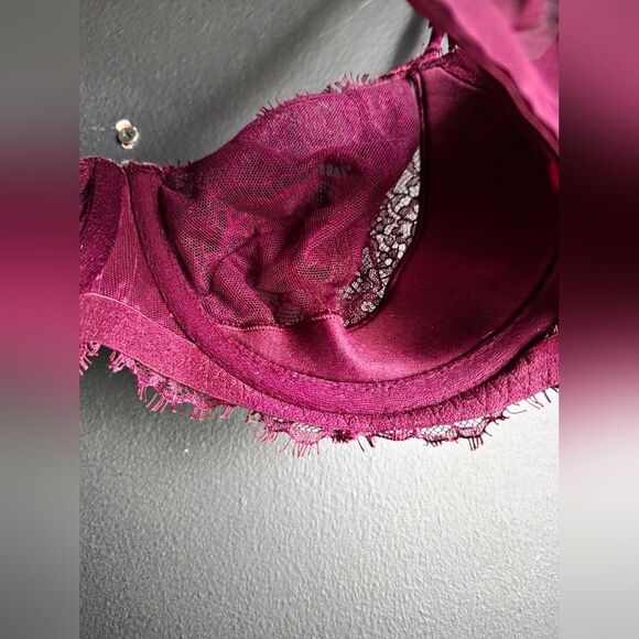 Victoria's Secret Maroon Eyelash Push Up Without Padding Lace Bra Sz 34DDD - Picture 8 of 8
